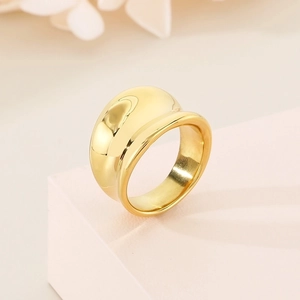 Minimalist vintage style 18K gold chunky dome ring with a polished mirror finish