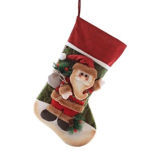 Red festive Christmas stocking featuring a 3D Santa Claus figure with a gift bag