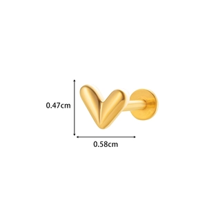 Detail showing precise dimensions of the gold heart-shaped zircon stud earring