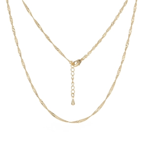 Golden twisted rope chain necklace with extension and lobster clasp on white background