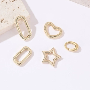 Spring Clasp Connector Heart Star Oval Copper Gold Plated DIY Necklace Bracelet Jewelry Making Findings Textured Jewelry