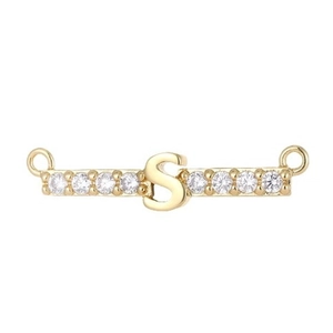 14k gold plated letter S charm connector with white zircon stones for jewelry making