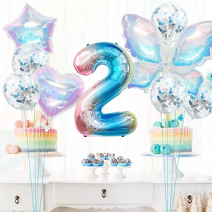 Rainbow gradient butterfly balloon kit with number 2 for birthday party decoration