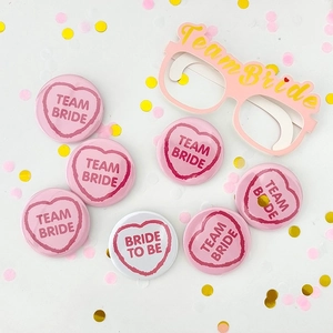 Wedding Button Pins Tinplate Round Heart Badge Bachelorette Party Decoration For Bride And Team Bride