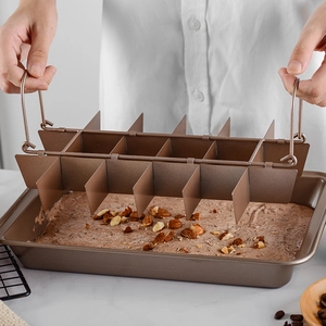 Non-stick brownie pan set with 18-slot divider insert in professional bronze finish