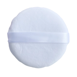 Extra large white velvet powder puff with satin ribbon handle for body and face makeup