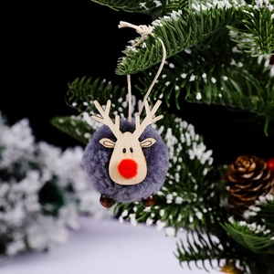 Felt reindeer Christmas tree ornament with plush purple ball and wooden antlers
