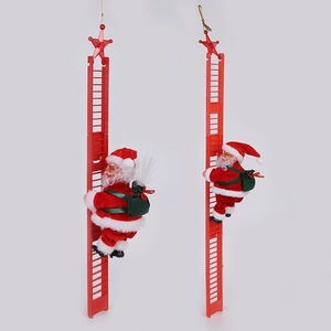 Electric climbing Santa Claus on a red ladder with gift bag for Christmas decor