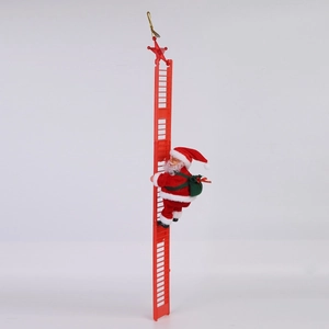 Electric Santa Claus climbing a red ladder with a green gift bag for Christmas decor