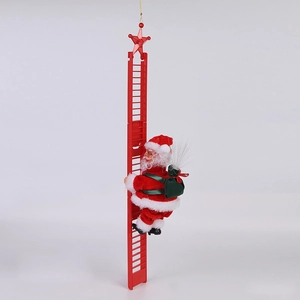 Electric climbing Santa Claus on red ladder with gift bag for Christmas decor