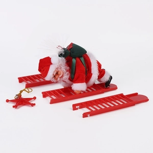 Detail of electric Santa climbing a red ladder with star accessory on white background