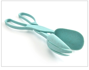 Eco-friendly wheat straw food tongs with fork and spoon head for picnic and baking