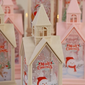 Hanging Christmas church lantern with Merry Christmas print and warm LED light effect
