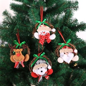 Detail of Santa, Snowman, Reindeer and Polar Bear woven rattan Christmas tree ornaments