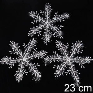 Set of three white 23cm Christmas snowflake ornaments with holographic glitter finish