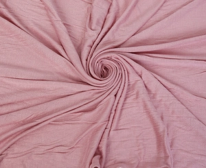 Detail of mercerized cotton headscarf in dusty rose with fine ribbed knit texture