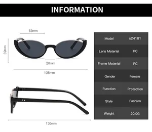 Detailed size chart and specifications for cat eye half-frame fashion sunglasses