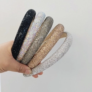 Rhinestone Full Encrusted Thickened Headband Wide Sparkling Hairband Elegant Fashion Headpiece For Women