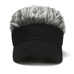 Creative black baseball cap with gray wig hair, funny hip hop sun visor for cosplay