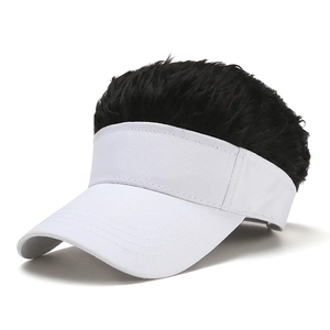 Creative white sun visor hat with funny black wig hair spikes for hip hop costume
