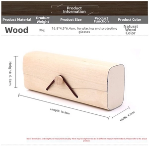 Detailed size specifications of the lightweight 36g natural wood bark eyeglass case