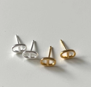 Macro shot of pig nose stud earrings in gold and silver finish 925 sterling silver