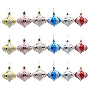 Christmas Onion Shaped Ball Ornaments Plastic Metallic Glitter Striped Hanging Baubles Holiday Tree Decoration Home Party
