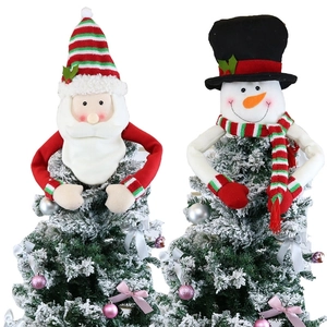 Santa and Snowman plush tree topper set for Christmas tree decorations and holiday supplies