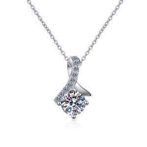 Elegant S925 sterling silver necklace featuring a curved pendant with a round main stone