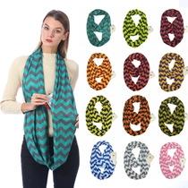 Detail showing the hidden pocket and chevron pattern on various infinity scarf colors