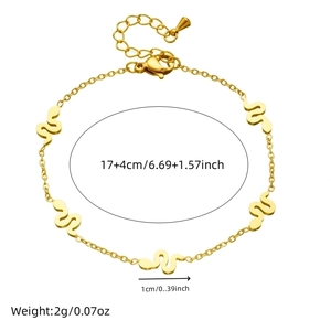 Minimalist gold-plated stainless steel snake chain bracelet with 17+4cm adjustable length