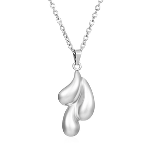 Modern 18K gold stainless steel liquid metal pendant necklace with polished silver finish