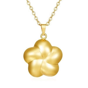 Detailed close-up of a golden flower pendant necklace crafted in 18K gold-plated steel