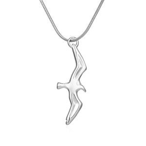 Minimalist silver stainless steel seagull pendant necklace on a sleek snake chain