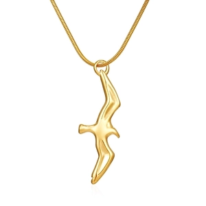 Golden seagull pendant necklace with minimalist snake chain on a white background