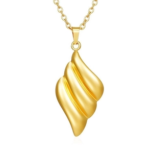 Macro detail of golden wave pendant necklace featuring a matte satin finish and O-chain