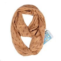 Close-up of brown leaf pattern faux cashmere neck warmer with a functional pocket