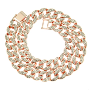 Men's hip hop Cuban link chain in rose gold finish with full rhinestone pave setting