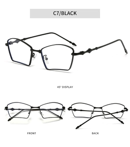 Detailed views of black metal fan-shaped sunglasses showing 45-degree and front angles