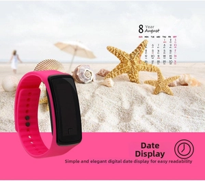 Pink silicone LED electronic watch featuring a digital date display function and slim design
