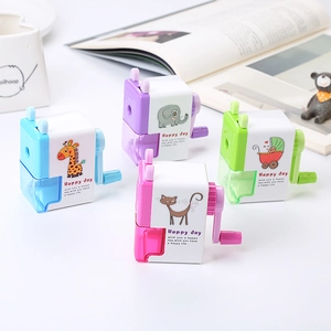 Cute Cartoon Animal Hand Crank Pencil Sharpener Manual Plastic Metal Desktop Stationery Labor Saving For Kids Students