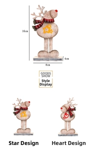 Dettaglio delle decorazioni natalizie a forma di renna in legno vintage con misure incluse