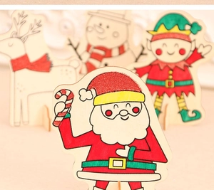 Detailed laser-cut Christmas DIY wooden set with Santa Claus and Reindeer shapes