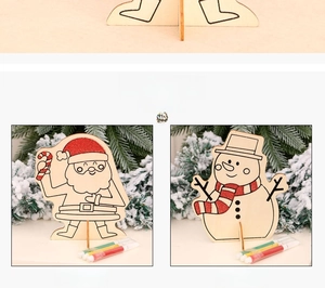 DIY Christmas wooden ornaments with Santa and snowman patterns and coloring pens