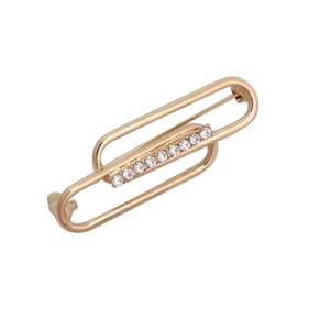 Elegant gold double oval brooch pin with sparkling rhinestones for women's fashion