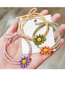 Detailed close-up of colorful daisy flower elastic hair ties set with high elasticity band