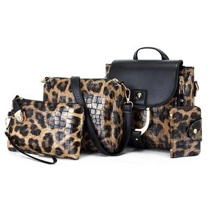 Leopard Print Crocodile Texture PU Leather Backpack Shoulder Bag Clutch And Card Holder For Women Fashion Retro