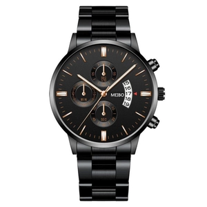 Classic British style black stainless steel men's business watch with calendar function