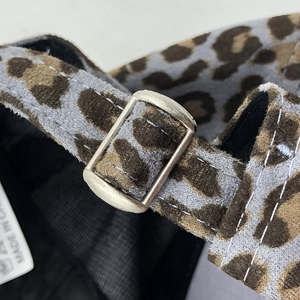 Adjustable leopard print faux suede baseball cap with silver metal buckle detail