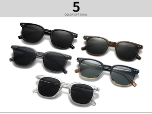 Classic square polarized sunglasses in five colors with metal rivet detail